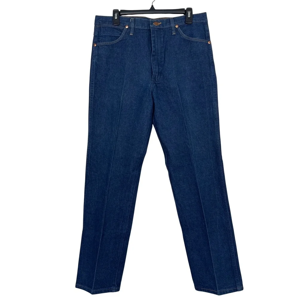 VTG Wrangler Cowboy Cut Slim Jeans 35x32 Dark Wash Denim‎ Blue High Rise 936DEN
